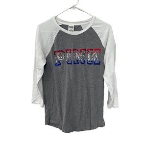 Pink Victoria's Secret Women's Sequins Embroidered 3/4 Sleeve Shirt Gray‎ Size M